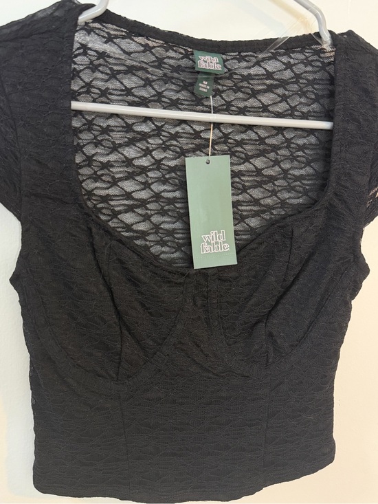 wild fable Tops - Wild Fable Black Lace Crop Top XS Scoop Neck Sheer Y2K Fitted NWT
